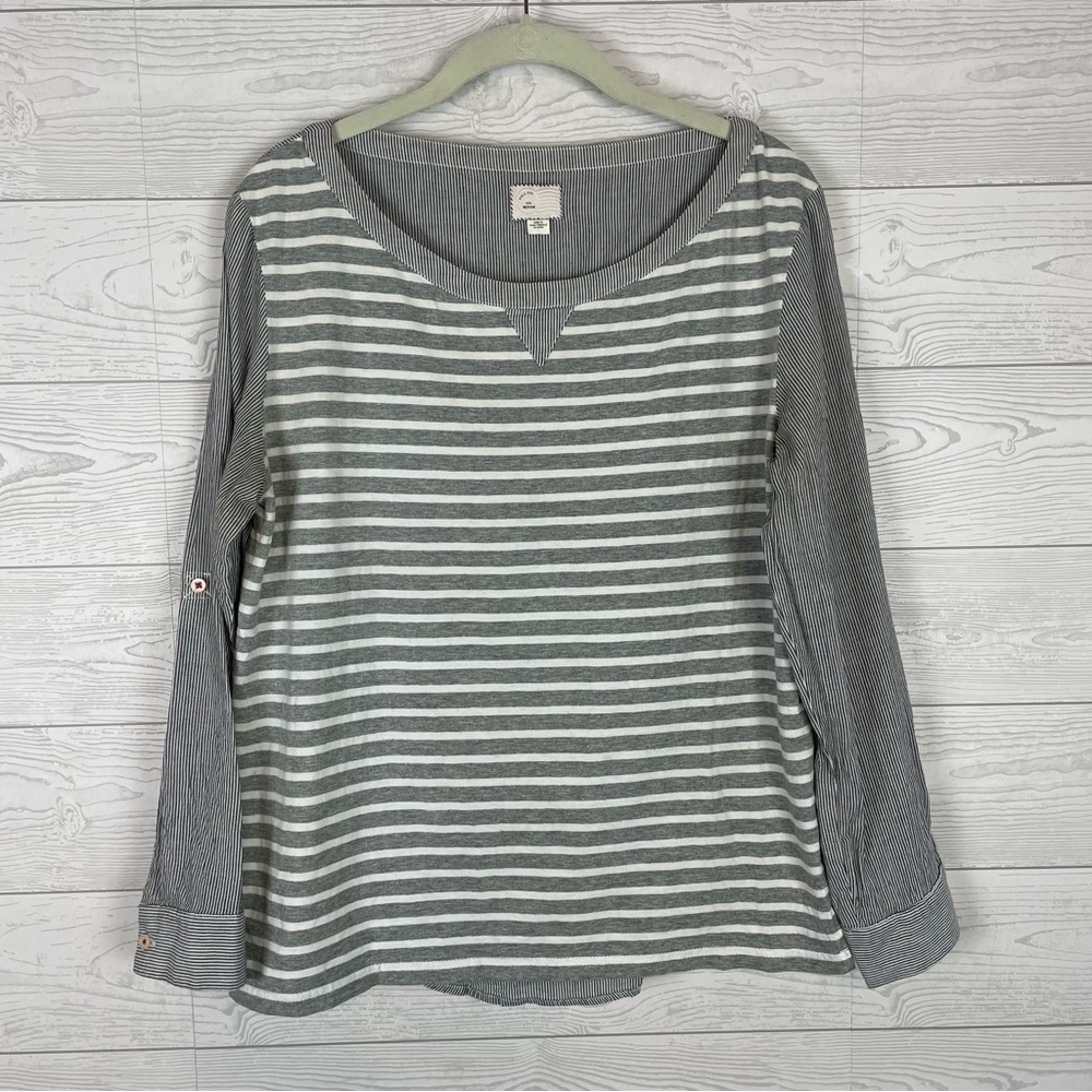Anthropologie Postmark Stripe Mixed Media Blouse Size Medium